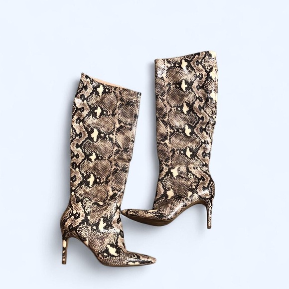 Steve Madden Kimari Faux Leather Snake Stiletto Heels Point Toe Boots Knee Thigh - Picture 1 of 5